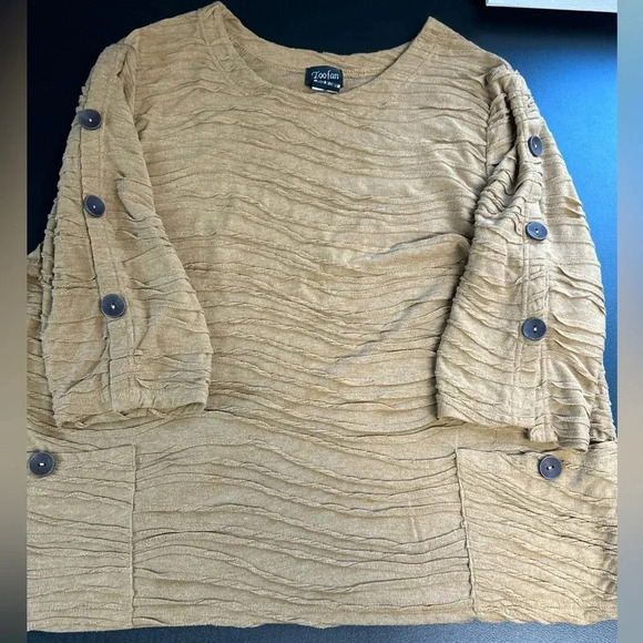 Women’s 1X  Top Lagenlook Pockets Minimalist 3/4 Sleeve Textured‎ Artsy Boxy - Picture 6 of 13